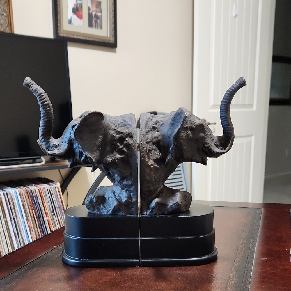 Elephant Head Bookends - Black Cast Metal Set ( 4lbs Each)